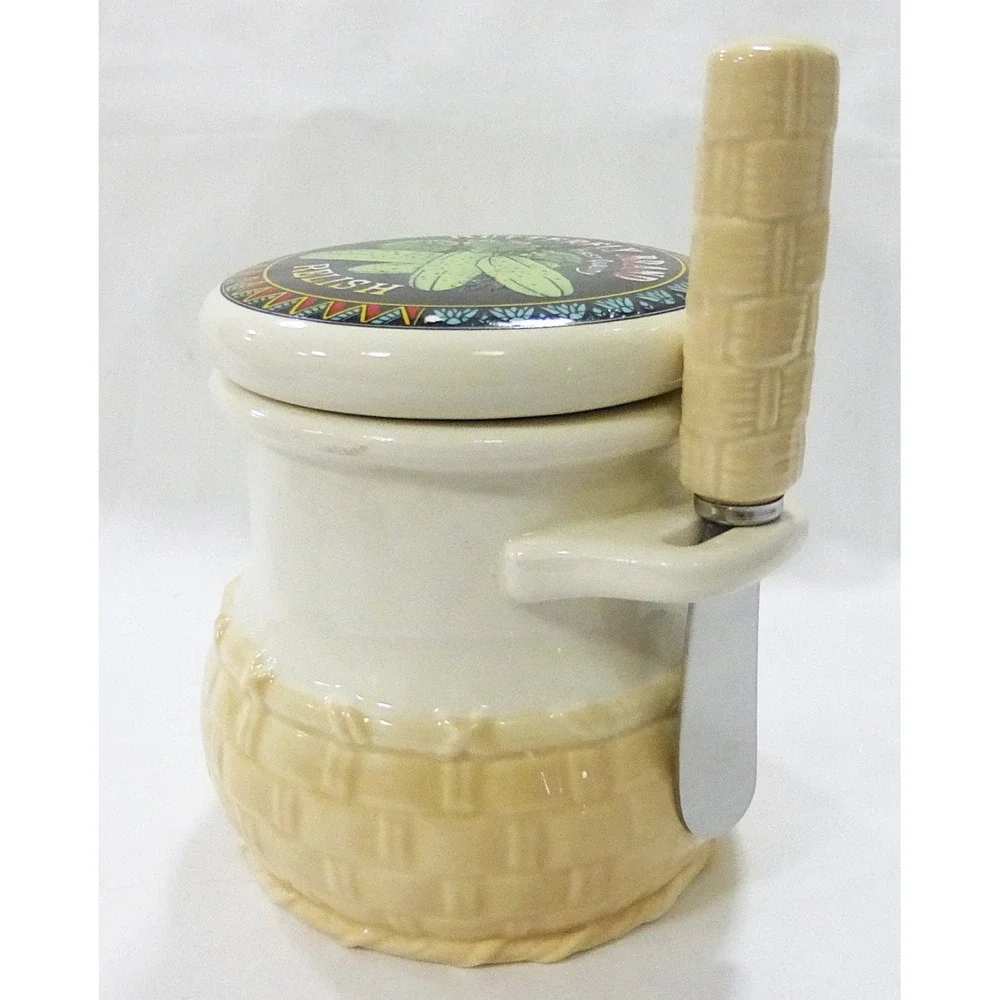 Vtg Shafford porcelain relish jar with Lid & knife 1984 japan country whimsical